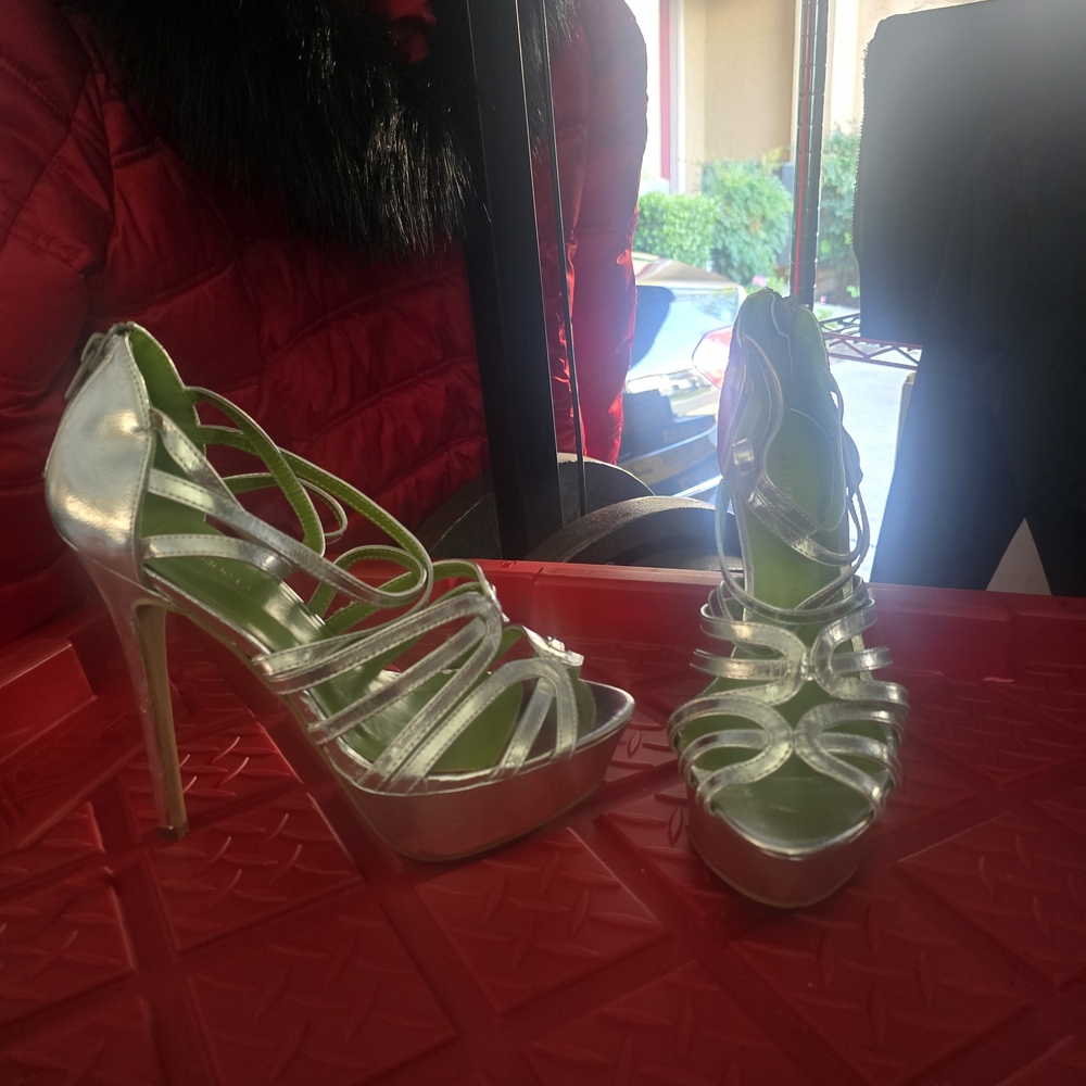 Shoe Republic LA Silver Strappy Heels